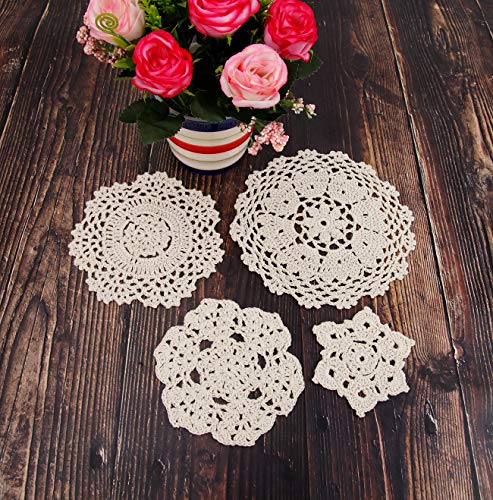 100% Cotton Handmade Crochet Doilies Cup Mat Pad Coaster 24 Vintage Crochet Motifs 2-7 inches Beige - Thumbnail 7