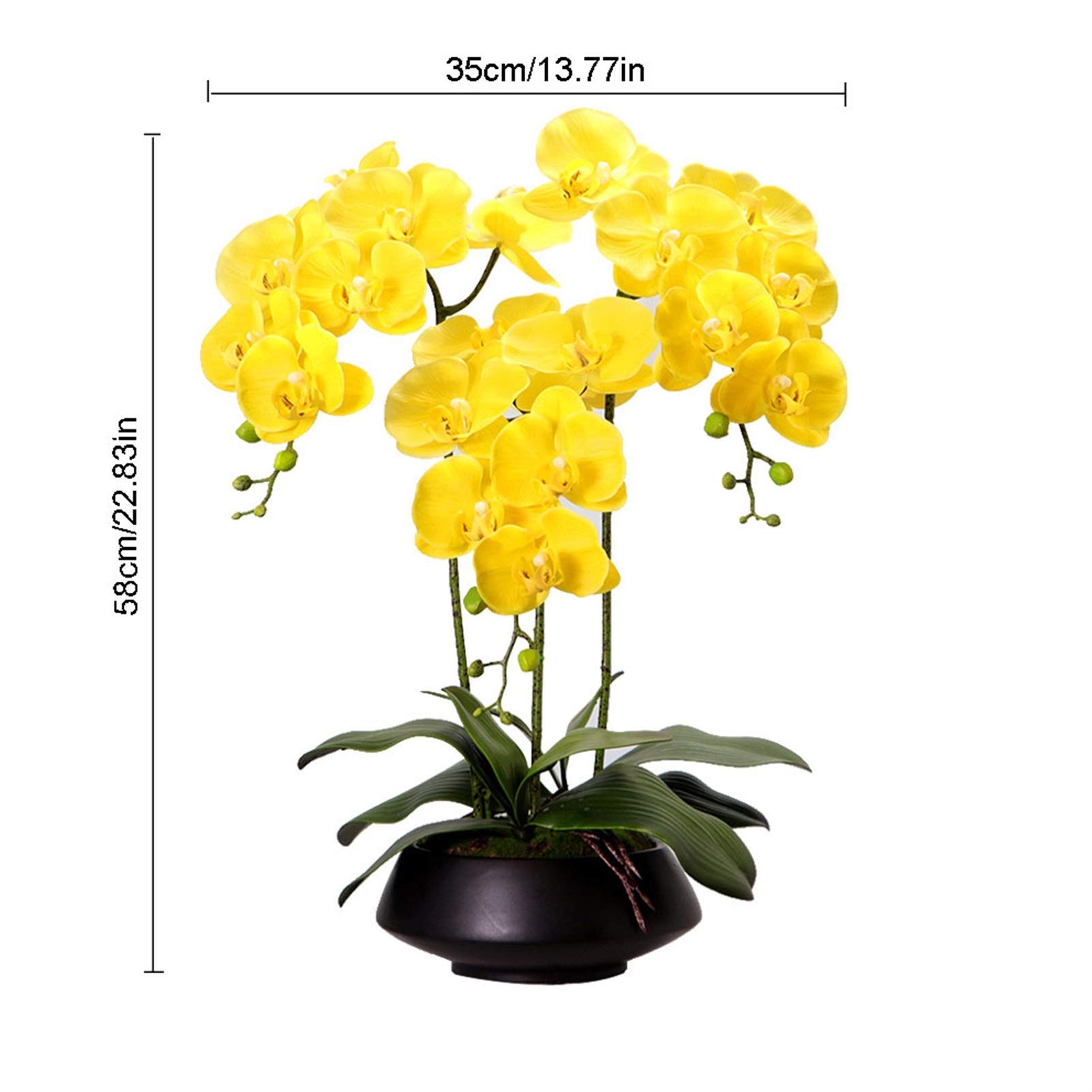 LUUYYI Fiori artificiali in vaso, orchidea farfalla, composizioni artificiali con vaso, bonsai Phalaenopsis in finto poliuretano, per feste di nozze, casa, centrotavola, patio, decorazione (giallo)