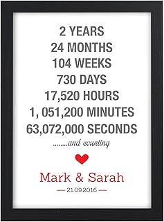 2nd Second Wedding Anniversary Keepsake Gifts Personalised 2nd Wedding Gifts for Husband Wife - PERSONALISED for ANY Wedding Anniversary 1st, 2nd, 5th, 10th, 50th