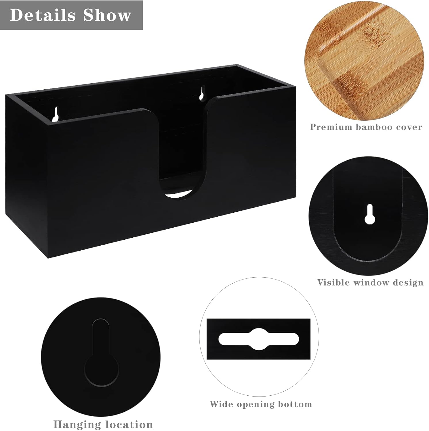 TURSTIN Wood Paper Towel Dispenser Folded Paper Towel Holder with Lid for Countertop and Wall Mounted, Wall Mount Paper Towel Holder Napkin Holder for Home. Bathroom, Kitchen, Black