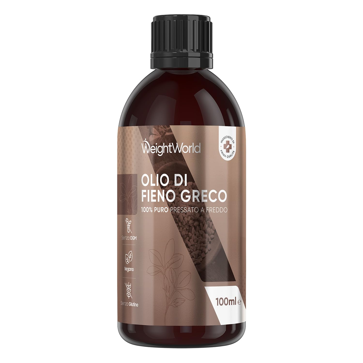 Olio di Fieno Greco Vegano da 100ml, Pressato a Freddo e 100% Puro, Olio Fieno Greco Integratore per Donna e Uomo, 1-2 Applicazioni al Giorno, Solo per Uso Esterno, Fenugreek Oil Senza Glutine né OGM