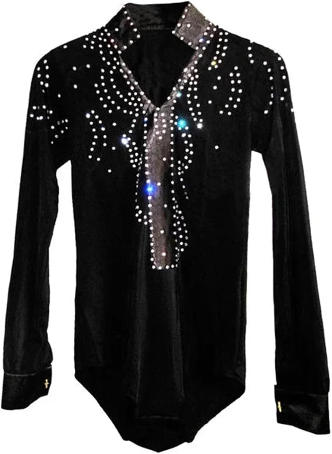 Men's Latin Dance Velvet Performance Wear Competition Wear Latin Dance Jacket for Dancing and Parties(150 kidcode) Black