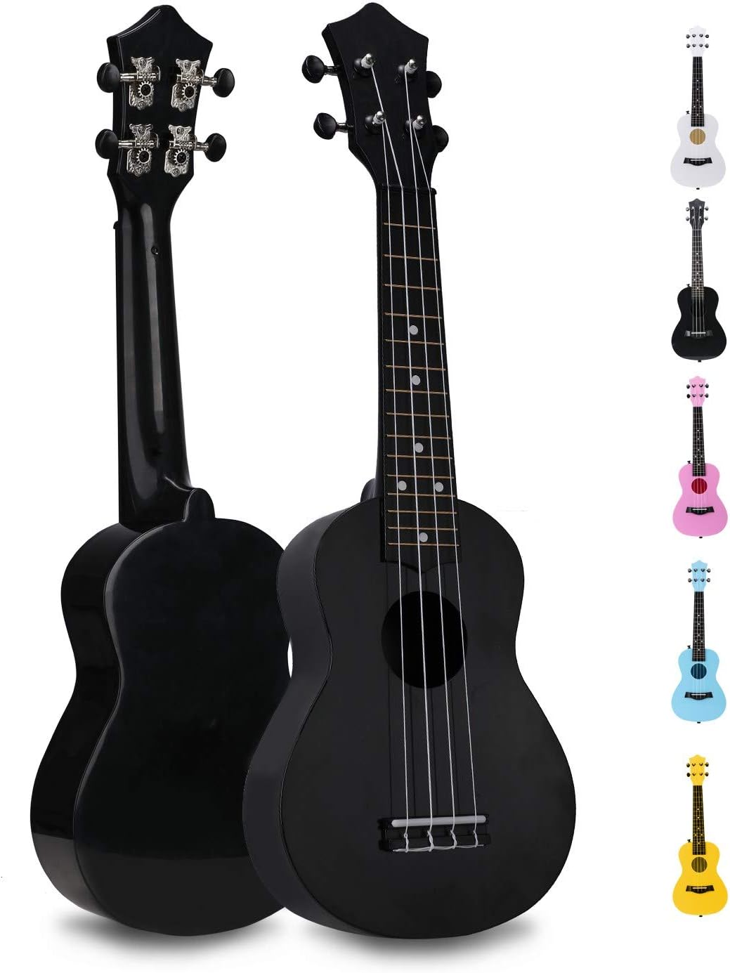 Soprano Ukulele Hawaiian Guitar Musical Instrument with Nylon Strings for Students Beginners, FUYXAN 21 Inch ukulele for Starter Uke for Gift, Black