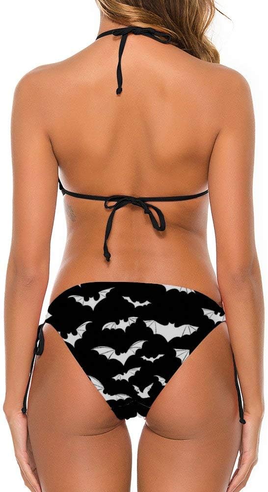 Bats Halloween Goth Adjustable Halter Bikini Set Tankini,Women Girl Swimsuits 2 Piece Triangle Sexy Lace Up Bra Swimwear…