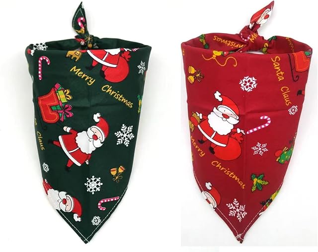 2Pcs Large Christmas Dog Bandanas Xmas Pet Bandanas Christmas Dog Costume Supply Christmas Pet Costume Dog Christmas Scarf Dog Pet Festivals Dress Bandanas for Dogs Cats Triangle Bibs Kerchief Set