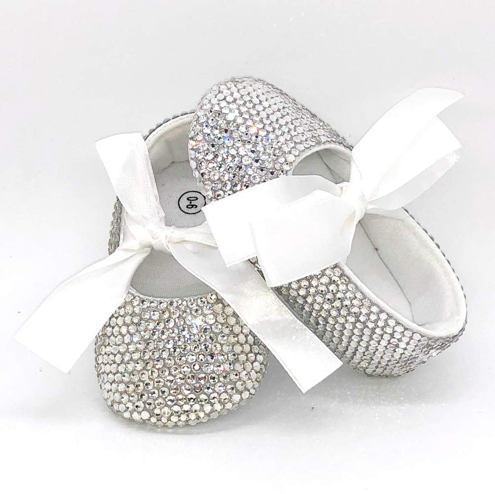 BALLERINE NEONATA BABY MESI CRISTALLI STRASS CERIMONIA ELEGANTI BATTESIMO 5 CM Brillabenny