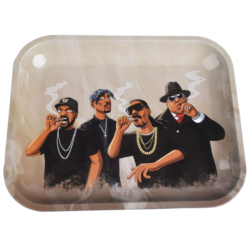 Wise Skies Black And White Metal Rolling Tray Smoking Accessories Characters Rolling Papers Rolling Tip Small (Rappers - Large)