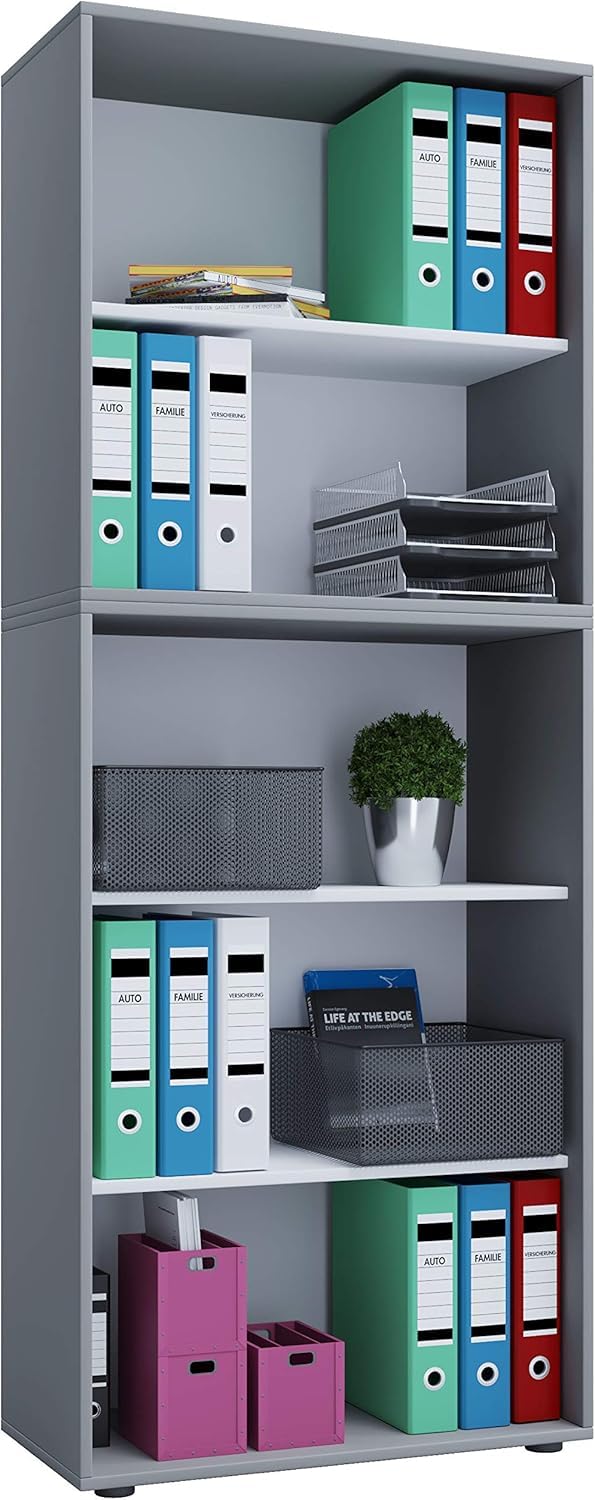 VCM Büroregal Grau 70x37x184 cm 5 Fächer Standregal Bücherregal Aktenregal