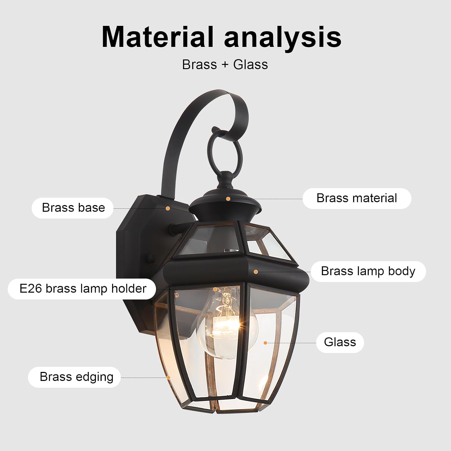 Brass Outdoor Wall Light, 12.6-inch Black Exterior Wall-Mounted Light, Waterproof and Rust-Proof Porch Light, Suitable for Entrances, Patios, Gardens, Hallways and Garages, Set of 2