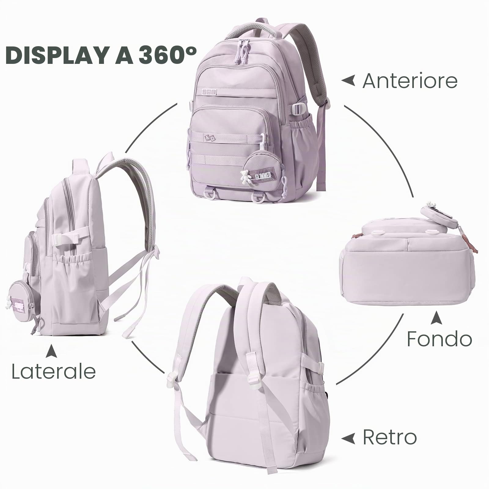 Amythe Zaino Scuola Media e Superiore Ragazza Leggero Grande, Viola | Zaino Multi-tasche Adolescenti Zainetto Casual Moda Idrorepellente per Laptop da 15.6 pollici, Ritorno a Scuola / Viaggio