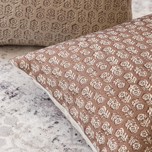 Image of Foindtower Set of 2 Decorative Neutral Floral Print Throw Pillow Covers Vintage Farmhouse Cushion Covers Boho Home Decor for Sofa Chair Couch Bedroom Living Room,18x18 Inch,Light Orange Brown
