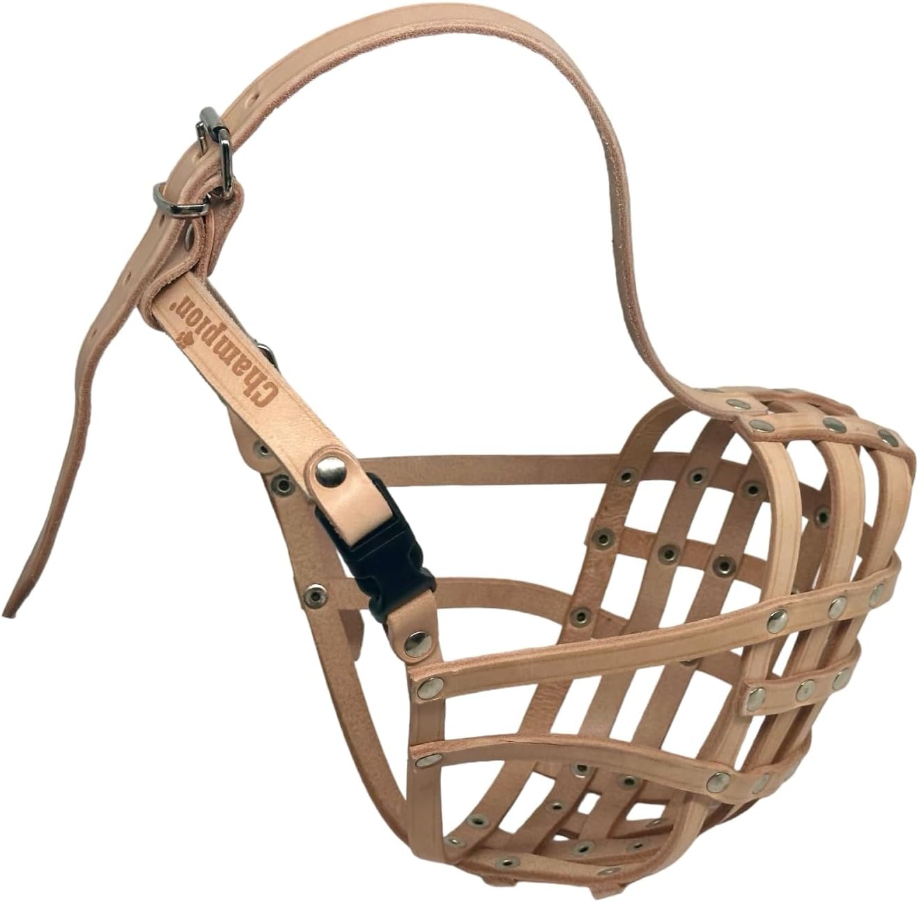 Genuine Leather Dog Muzzle for Shar Pei & Padded-Snout Breeds - Lightweight, Breathable Anti-Bite Guard - Soft Comfort Fit for Wrinkled Skins & Thick Snouts (SHP3, Natural)