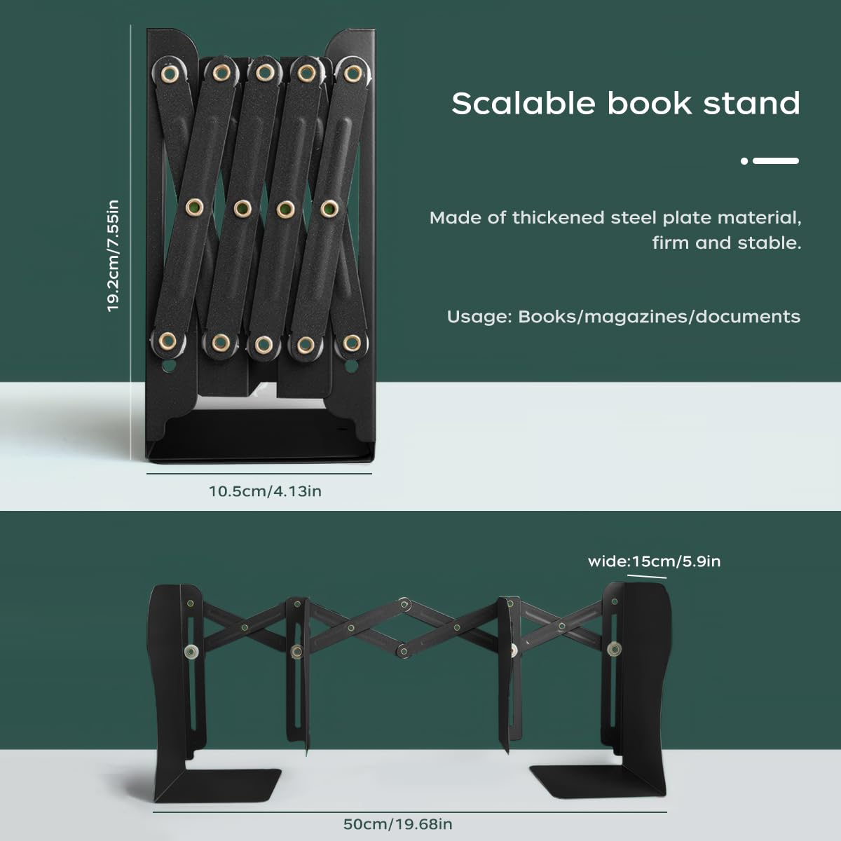 feyiubmen stylowe metalowe regulowane podpórki na książki od 10 do 50 cm, 2 modele, czarne i białe, do biblioteki, biblioteki i szkoły (kolor biały)