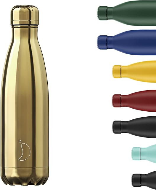 Chilly's Water Bottle - Stainless Steel and Reusable - Leak Proof, Sweat Free - Chrome Gold - 500ml