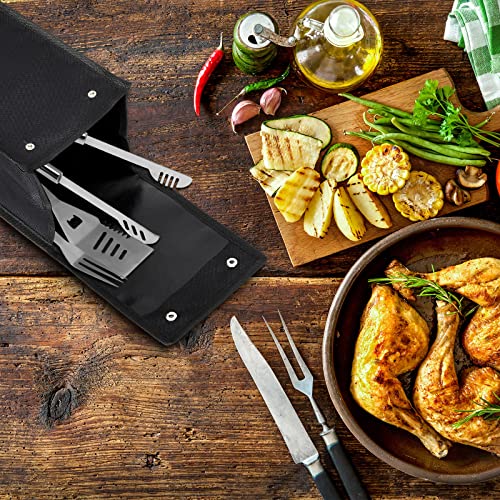 Amylove Grill Utensil Storage Bag BBQ Tool Storage Bags Barbecue Hardware Tool BBQ Utensil Holder Pouch Oxford Cloth Accessory Foldable for Camping Hiking(2 Pcs,Black) - Image 4