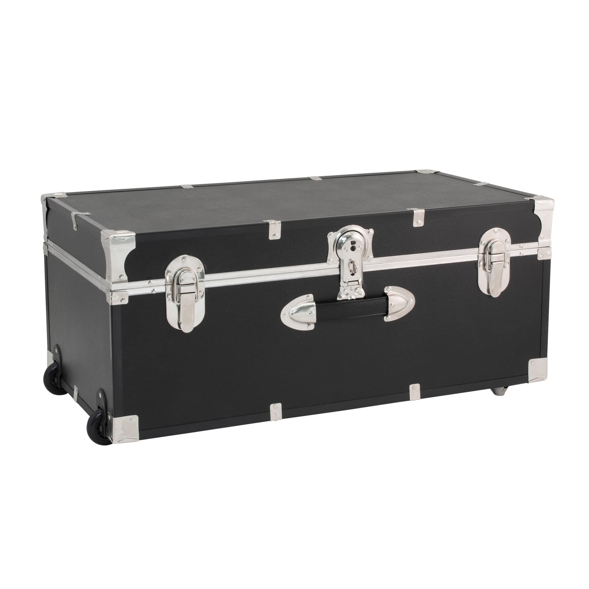 OOTUS Trunks 25 Gallon Wood, Plastic and Metal Trunk with Wheels & Lock (Color : Black)
