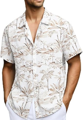 Mens Hawaiian Shirts Short Sleeve Button Down Shirts Tropical Floral Palm Summer Beach Lightweight Collar Shirt