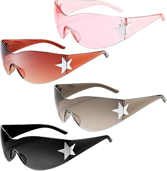 Star Sunglasses, 4-Piece Set with Pink, Brown, Grey and White Lenses, Fashion Accessories for Women, Y2K Style Shades for Rave Events, Cool Eyewear Collection