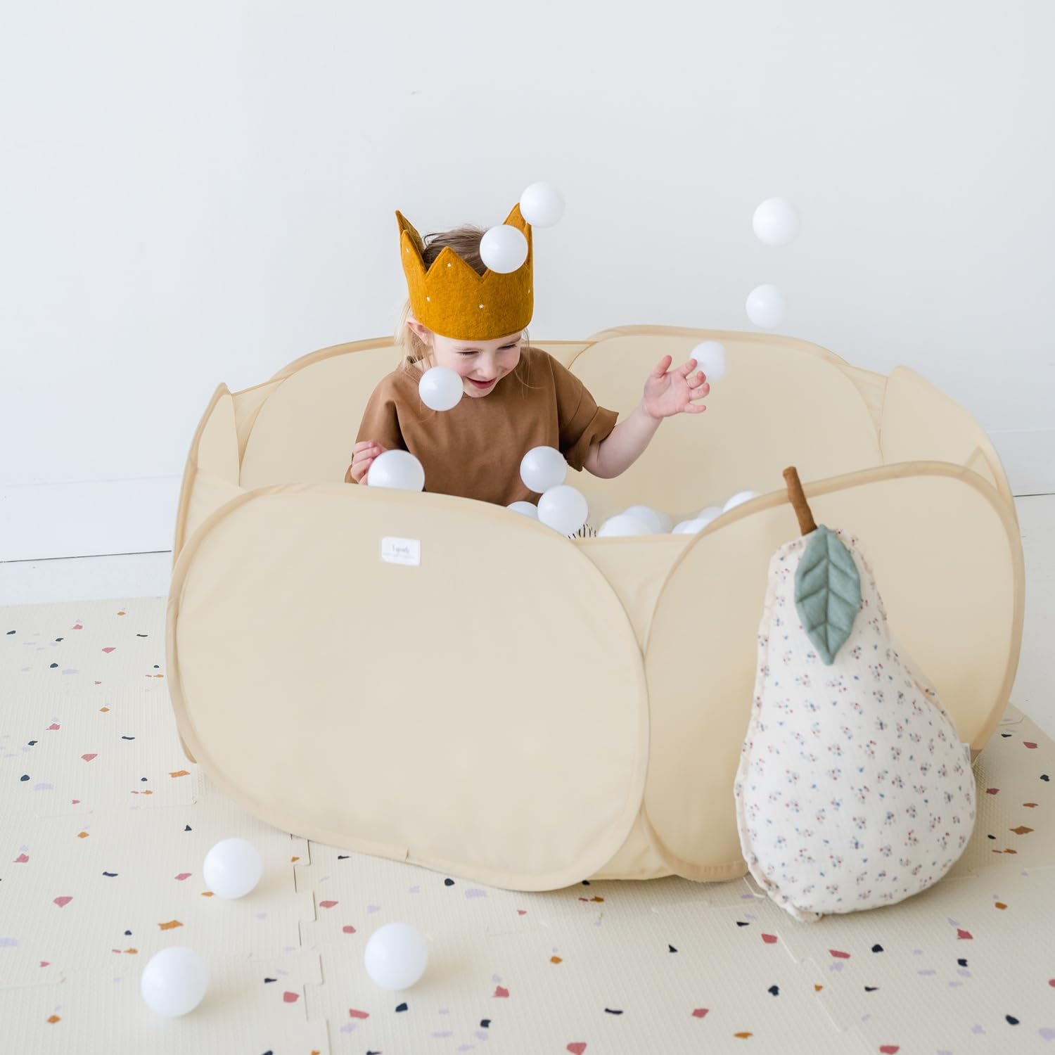 3 Sprouts - Piscina de Pelotas para bebés - Ideal para niños de 3 años en adelante - (Pelotas no Incluidas) - Terrazo Beige (Beige)