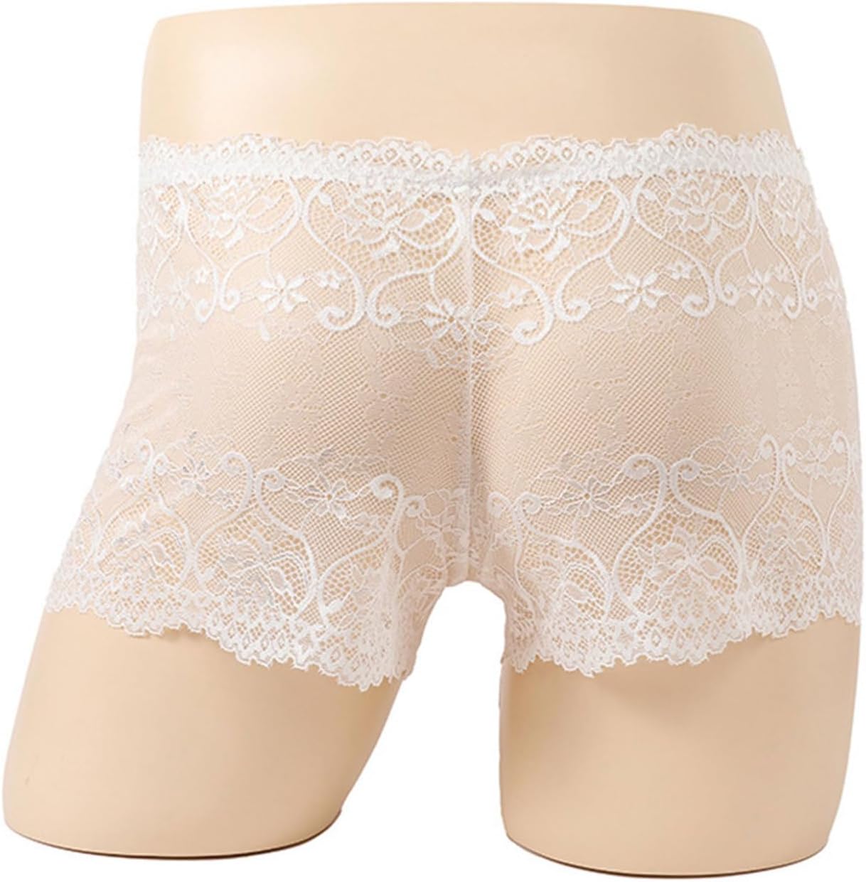 Lejafay Men's Boxer Briefs Floral Lace Panties Sexy See Through Underwear Pouch Bikini Briefs Underpants
