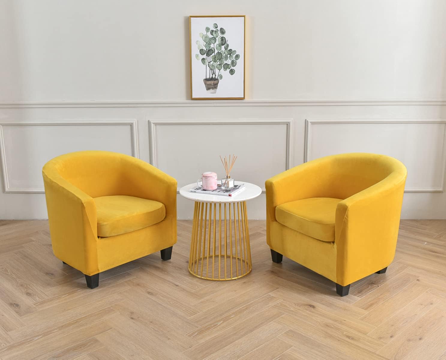 mifxin 2 piece velvet tub chair covers with cushion cover stretch soft removable tub chair slipcovers armchair sofa couch furniture protector cover for living room club bar counter (yellow)
