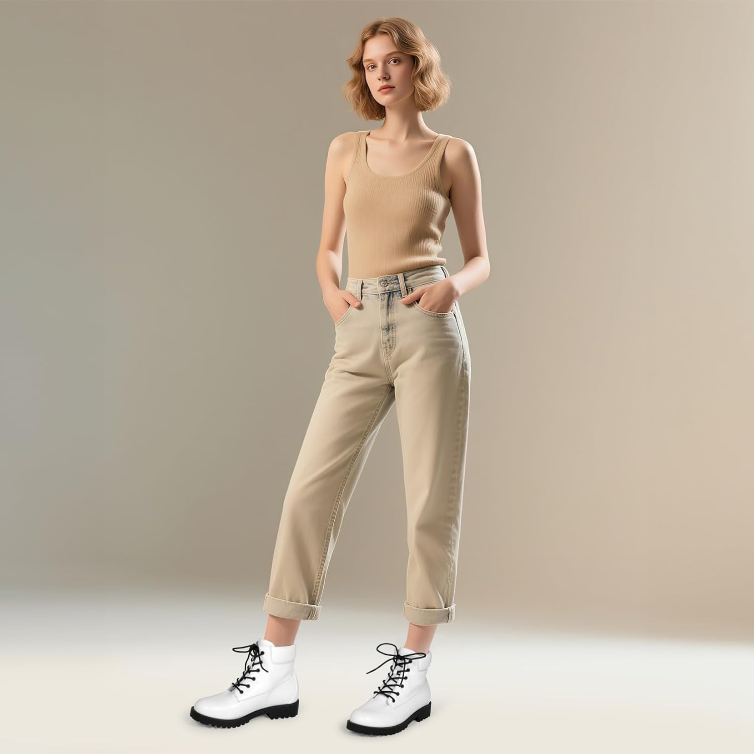 Heels Charm Women’s Ankle Booties Lace Up Non-Slip Combat Boots for Women 2 Inches Low Chunky Boots Round Toe Ankle Boots for Winter Women Short Boot Shoes for Hiking Traveling Outdoor - Image 3