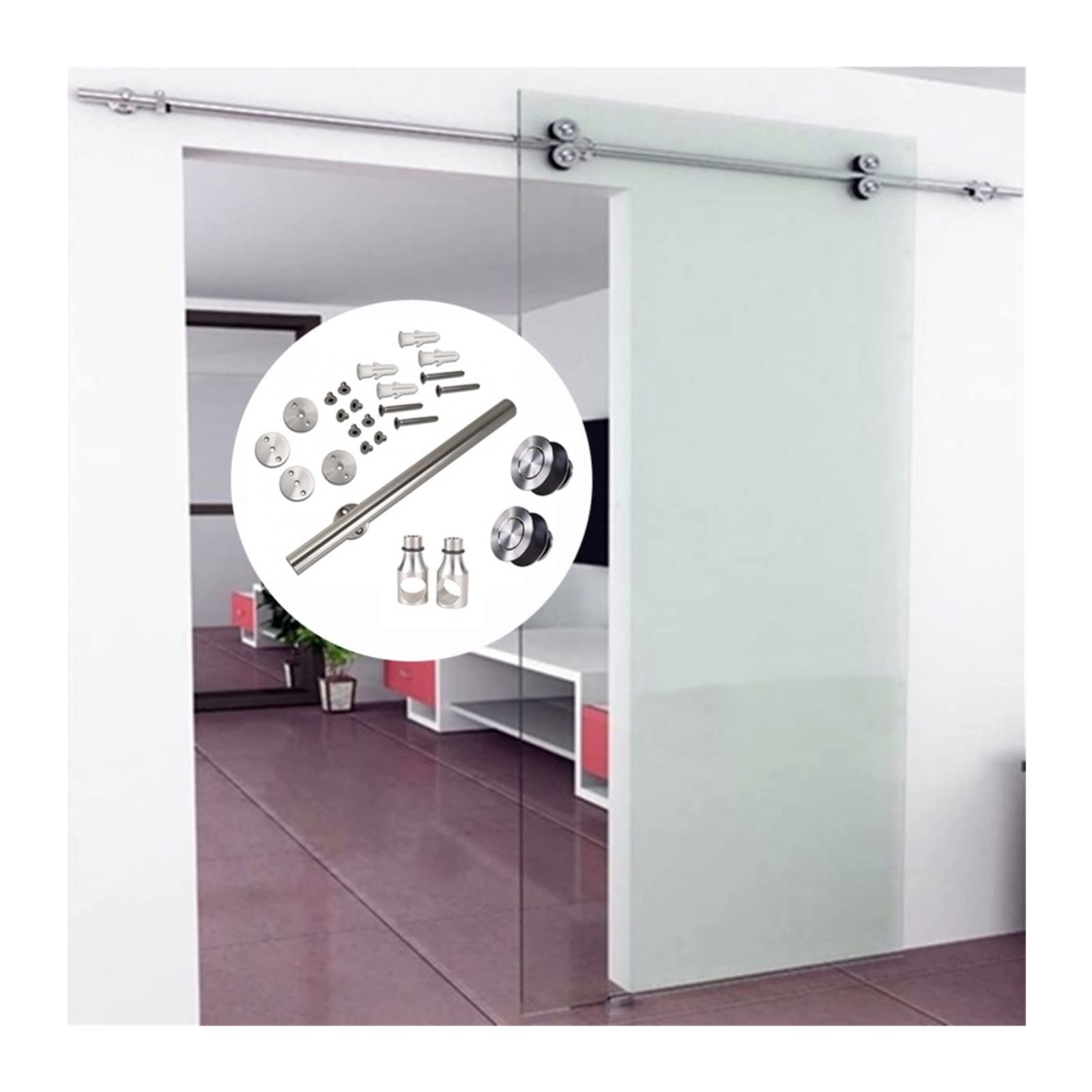 Sliding Door Hardware 6.6FT Stainless Steel Interior Sliding Shower Barn Door Hardware(200cm(6.6ft) kit)