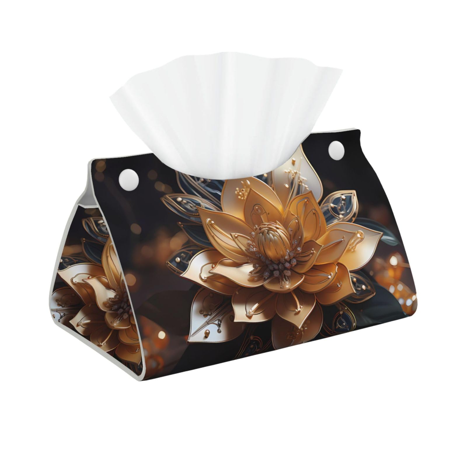 White delicate lotus flower Rectangular Leather Tissue Box Cover, Folding Facial Tissue Holder Dispenser for Car