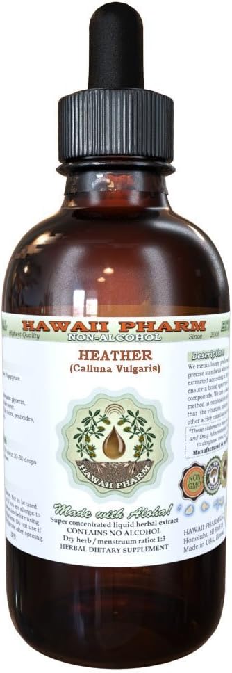 Hawaii Pharm Heather Alcohol-Free Liquid Extract, Heather (Calluna Vulgaris) Dried Leaf and Flower Glycerite Natural Herbal Supplement 4 oz