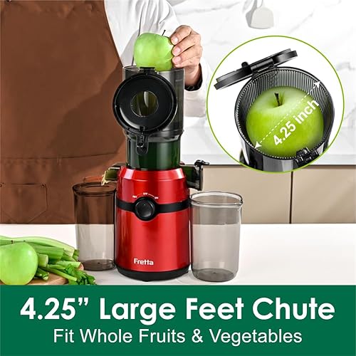 Miniatura 3 de Fretta - Exprimidor de prensa en frío, máquinas exprimidoras de masticación lenta con canal de alimentación grande de 4.25 pulgadas, se adapta a