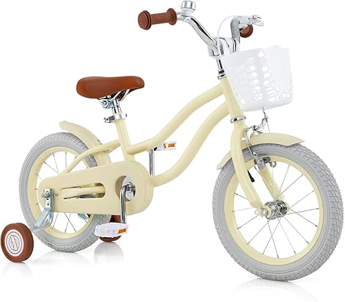 Miniatura 12 de COSTWAY Bicicleta para niños de 12, 14, 16, 18 pulgadas, bicicleta para niños con ruedas de entrenamiento, frenos de mano y posavasos, sillín y