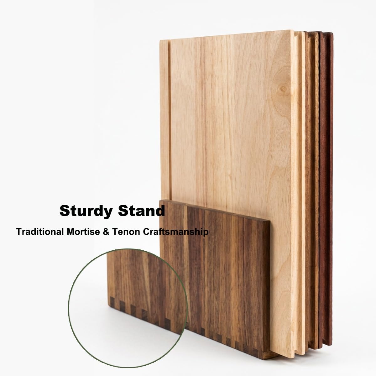 3-teiliges Buch-Schneidebrett-Set für Küche, 100% Akazienholz mit Ständer, Dekorative Holz-Schneidebretter ideal als Geschenk für Mama, Einzug, Geburtstag – 33×25,5×2 cm