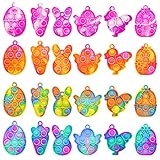 24Pcs Easter Mini Fidget Sensory Pop Toys for Kids, Mini Pop Keychains Easter Basket Stuffers Gifts Party Favors Fidget Toy, Silicone Pop Toys for Kids Anxiety Stress Reliever for Adult