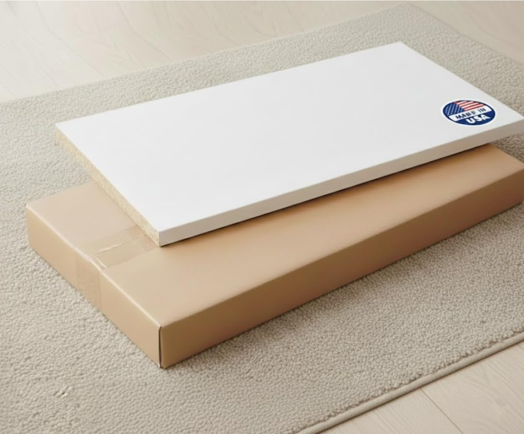 Custom Cabinet Shelves – White Melamine 3/4" Panels, Cut-to-Order for Strong, Smooth, Modern Shelving, Custom Shelves Made in USA.