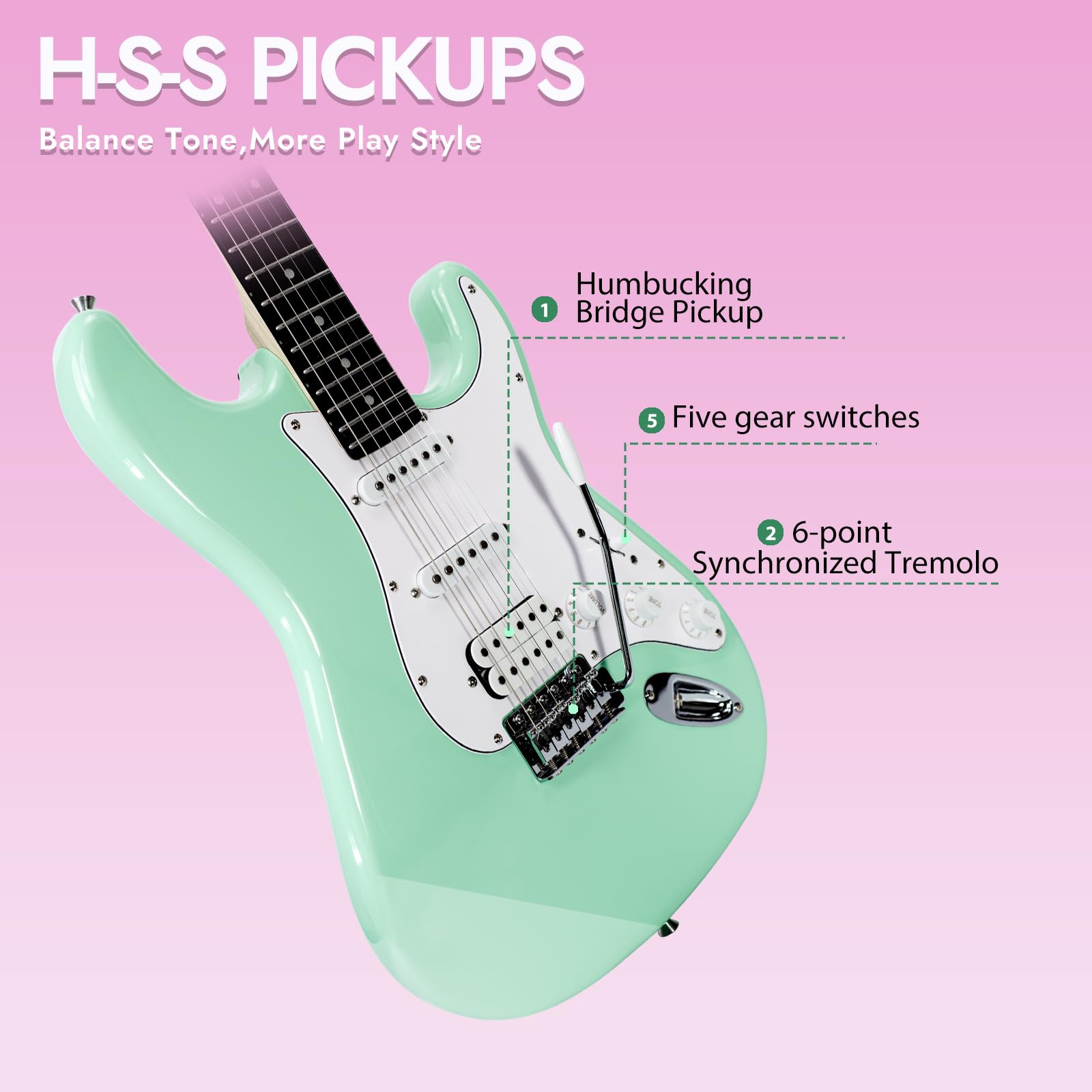 E-Gitarren-Set, 99 cm, solide Rechtshänder, E-Gitarre für Anfänger mit Verstärker + Gurte + 4 Gitarrenplektren + 6 Saitensatz + Stimmgerät + Kabel + E-Gitarrentasche, TST-220 SFG
