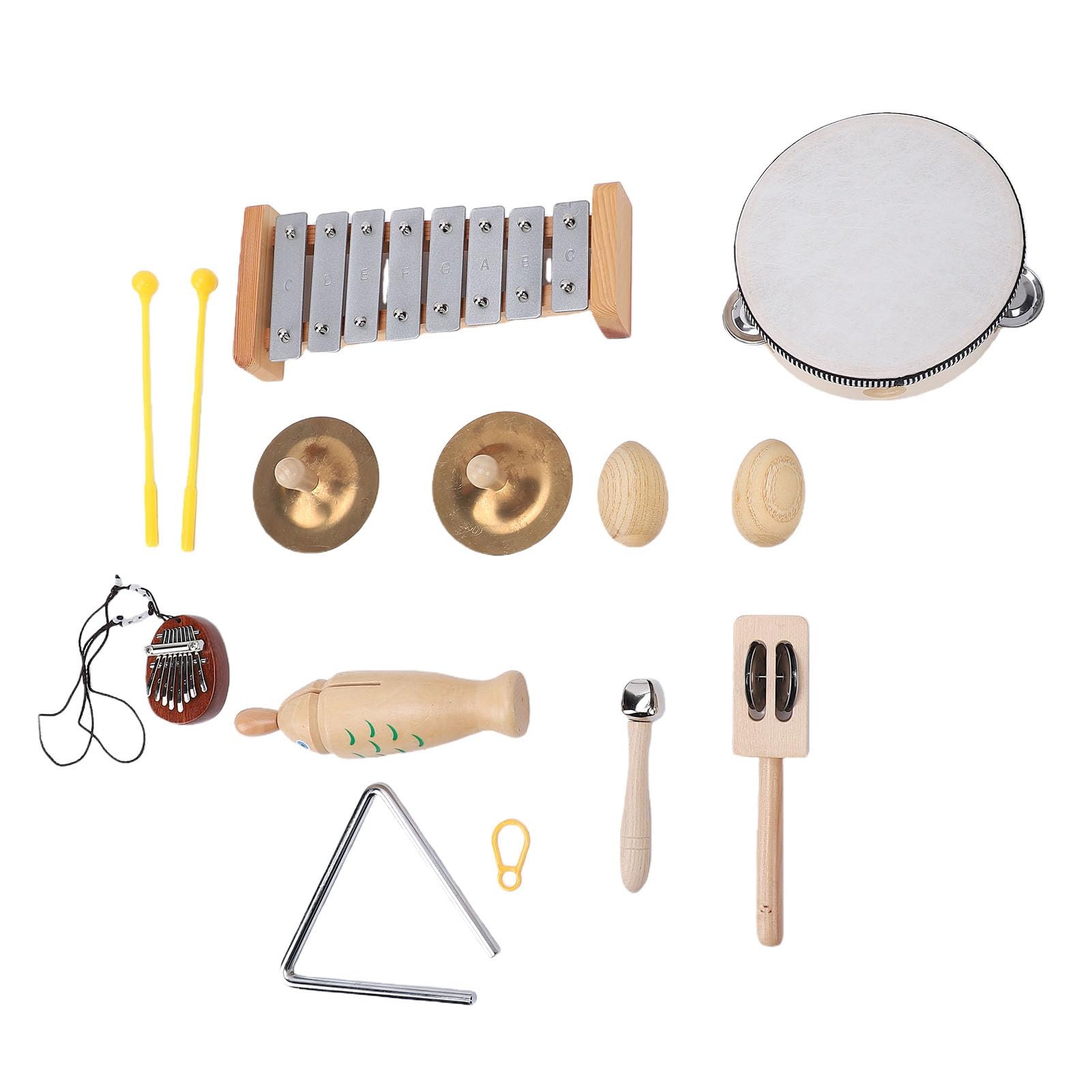 Holz-Schlaginstrumenten-Set, Musikalisches Frühförderspielzeug für Kleinkinder mit Xylophon, Tamburin, Trommel und Maracas, für Kinder ab 3 Jahren