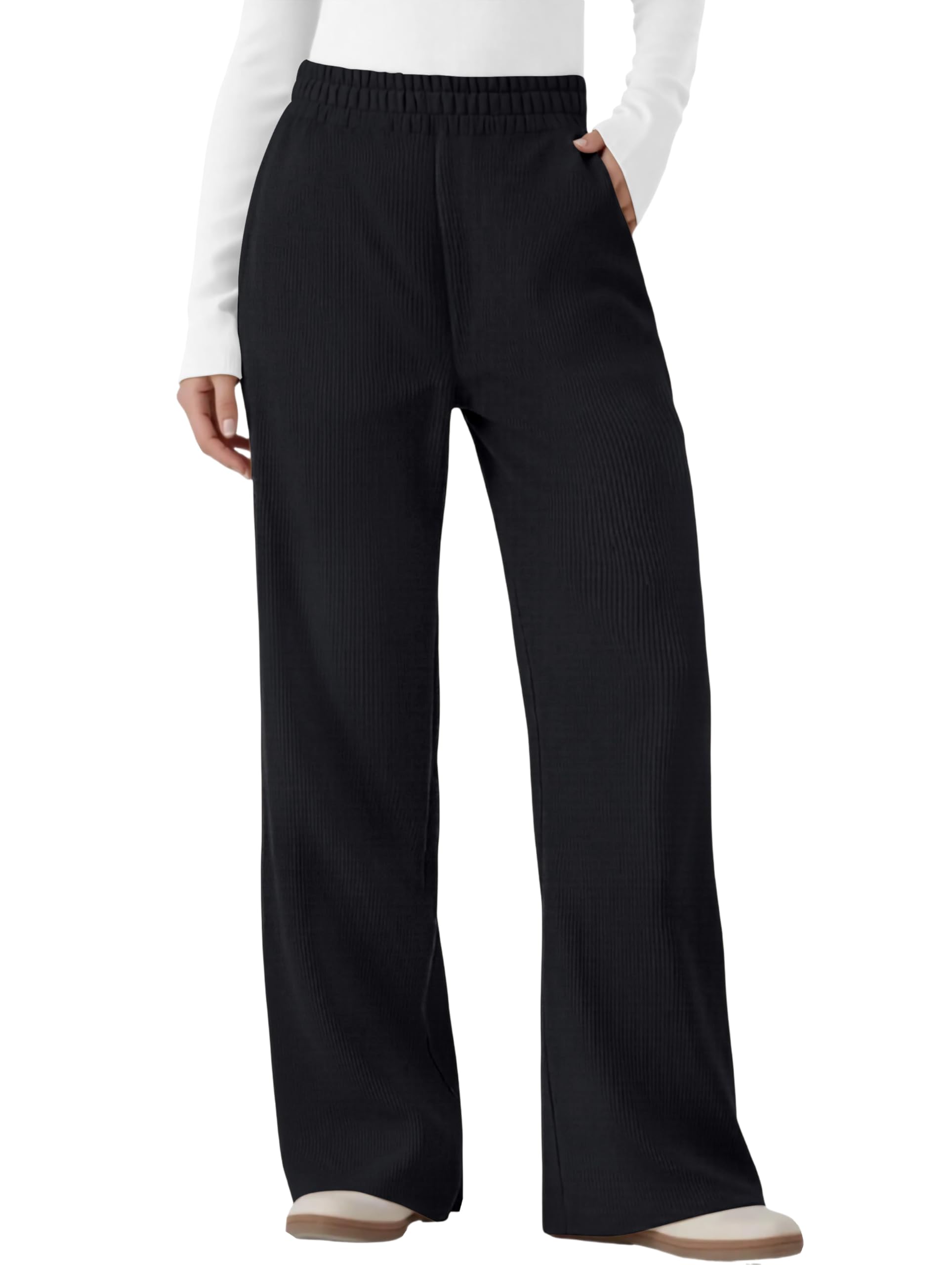 SEMARO Womens Wide Leg Corduroy Pants Casual Elastic High Waist Loose Fit Lounge Comfy Fall Trousers with Pockets