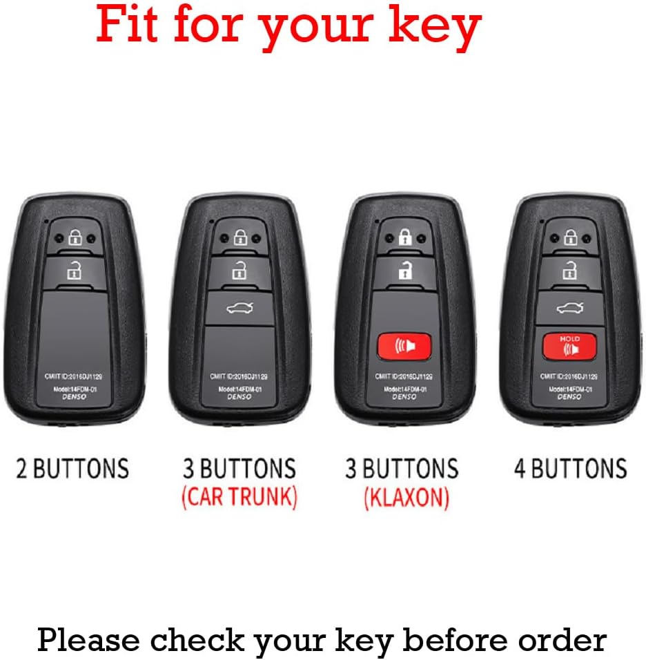 KUNIO Fit for Toyota Camry RAV4 Fluorescent Car Key Fob Cover Case Fit for Highlander Avalon GT86 Prius Yaris Carbon Fiber Pattern Metal Key Shell Accessories 3 Button Trunk Red Blue-Short Keychain