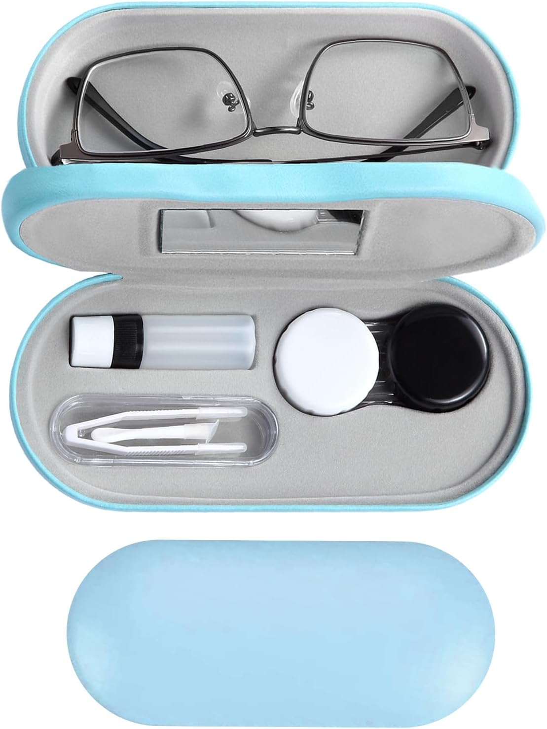 MUDOR 2 in 1 Glasses and Contact Lens Case, Double Sided Design,Black-2 | Travel Kit,Includes Remover Tool with Tweezers