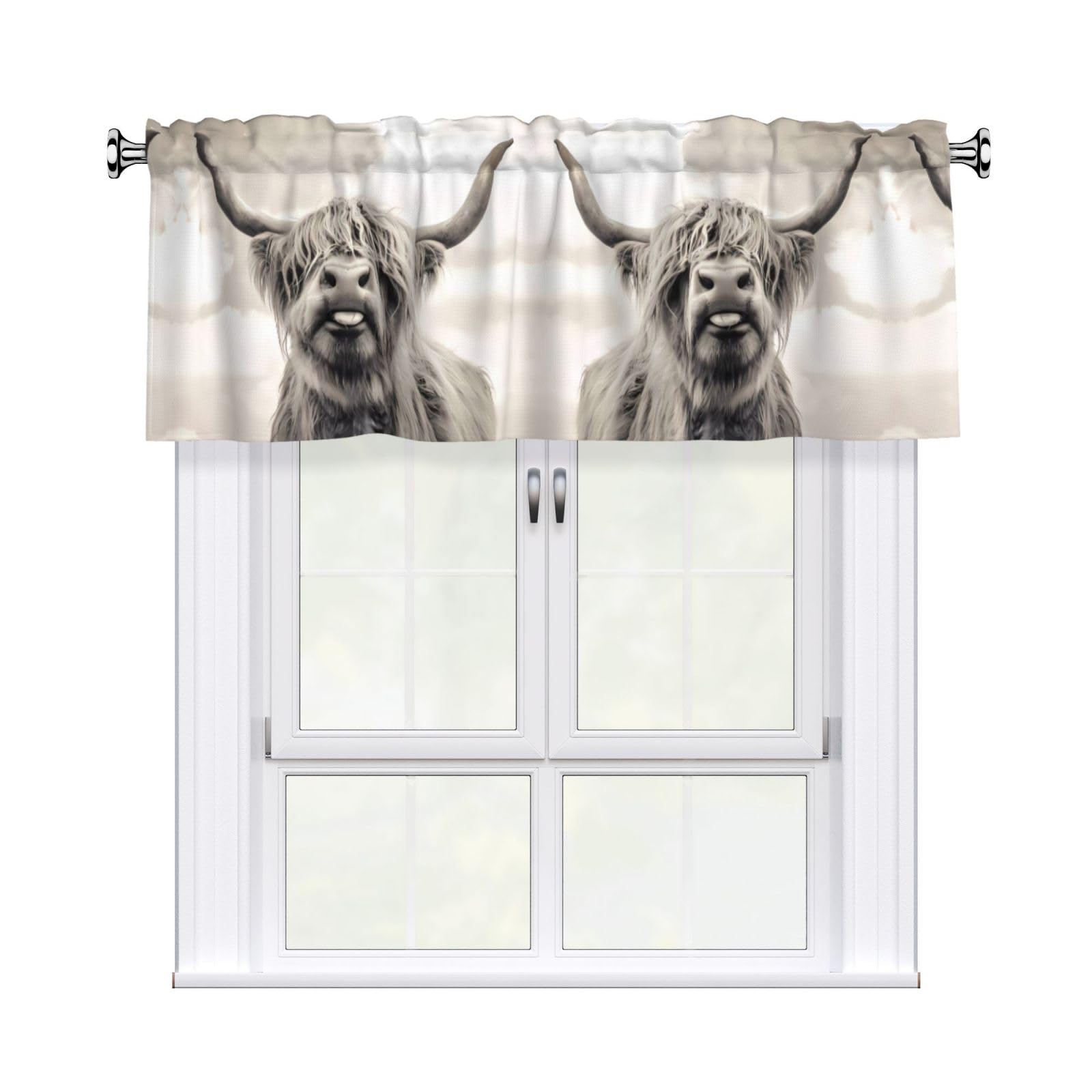WHJSSF Funny Highland Cow Prints Housewarming Gift – Peach Skin Window Valance 54x18 for a Cozy Kitchen Refresh