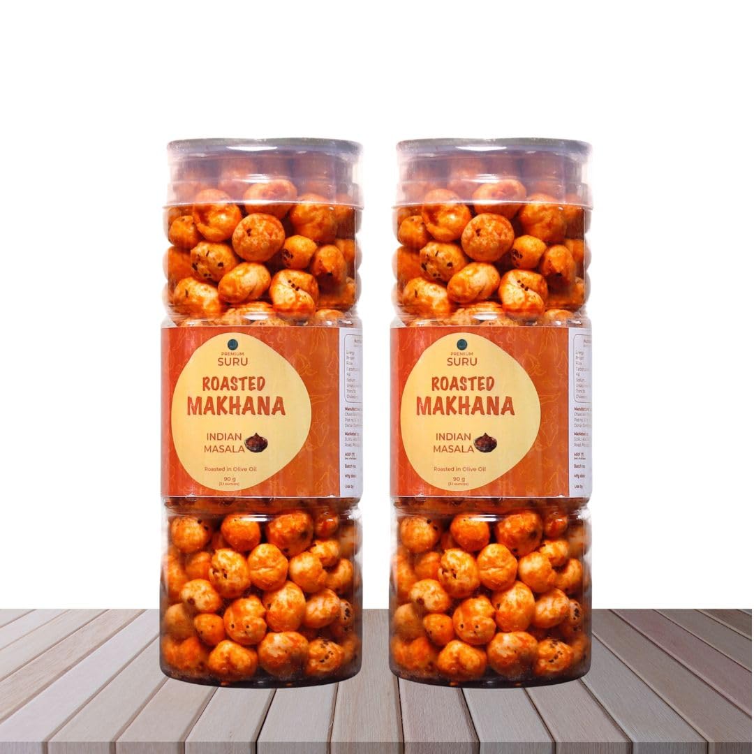 SURU Roasted Makhana Indian Masala, Olive Oil Roasted, 90g, High Protein & Fibre Snack - Pack of 2-image-40