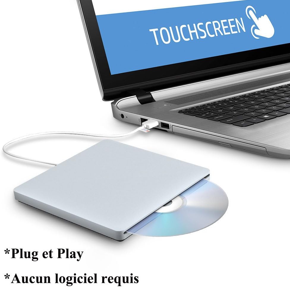 VersionTECH. USB External Slot-in Portable Ultra Slim DVD VCD CD RW Drive Burner Superdrive for Apple MacBook Pro Air iMac Laptop Notebook