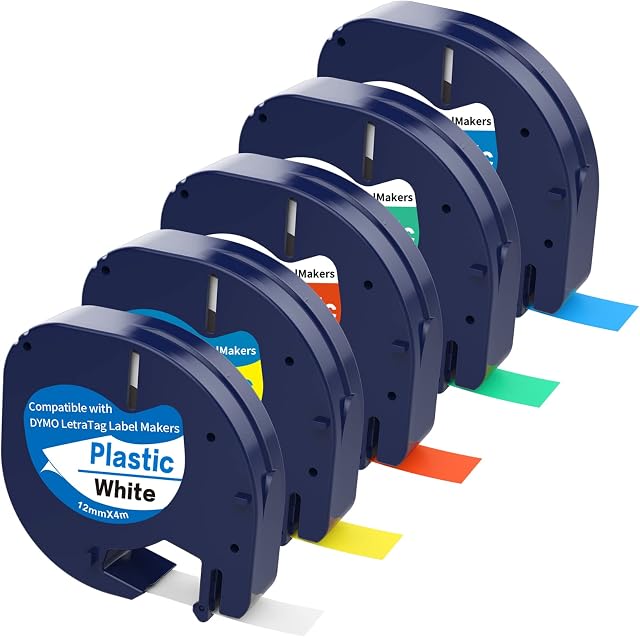 5 X Multicolor Labels Compatible with Dymo Letratag Label Dymo Tape 12mm x 4m- 1/2 x 13 Dymo Letratag Refills for Dymo Label Maker Dymo Letratag Plus LT-100T LT-100H QX50