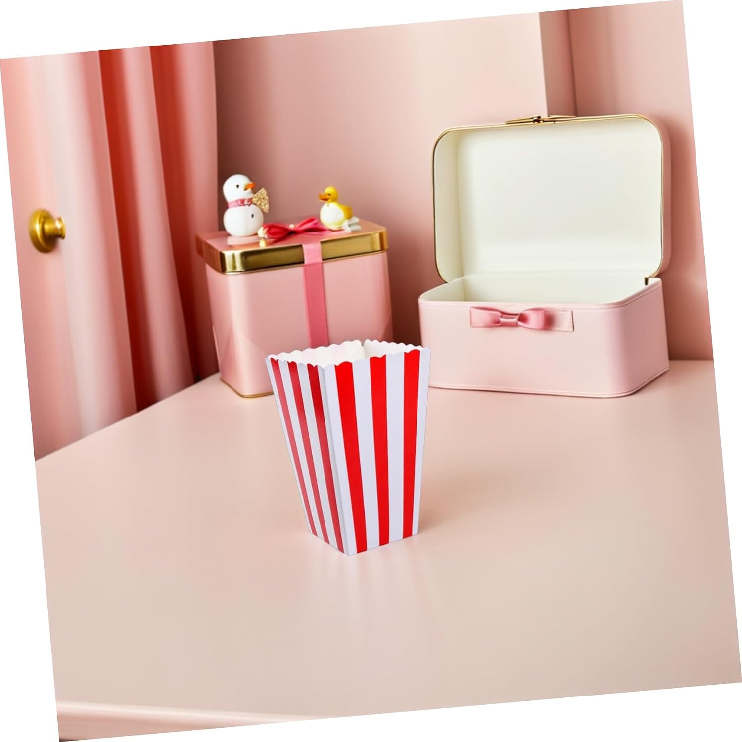 LABRIMP 10pcs Popcorn Boxes Red Striped Paper Containers for Parties Movie Festivals for Popcorn Candy Treats Storage