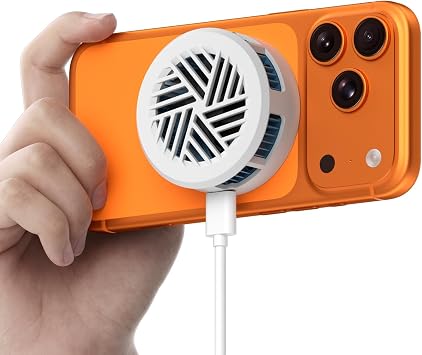 Hagibis Magnetic Cell Phone Cooler, Double-Sided Magnetic Semiconductor Cooling Fan, No Noise Radiator for iPhone 17 16 15 Pro Max, Android, Tablet White Without PD