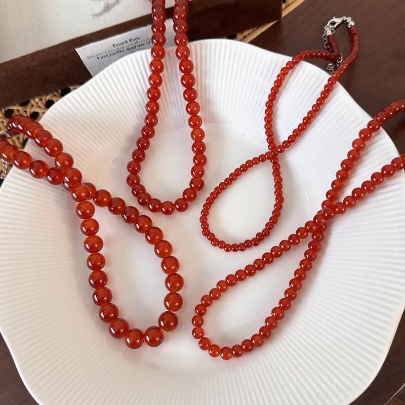 Chinese Style Red Jade Necklace, Luxurious Hetian Jade and Ruby Pendant Necklace for Women, Elegant Collarbone Chain(10MM) - Image 3