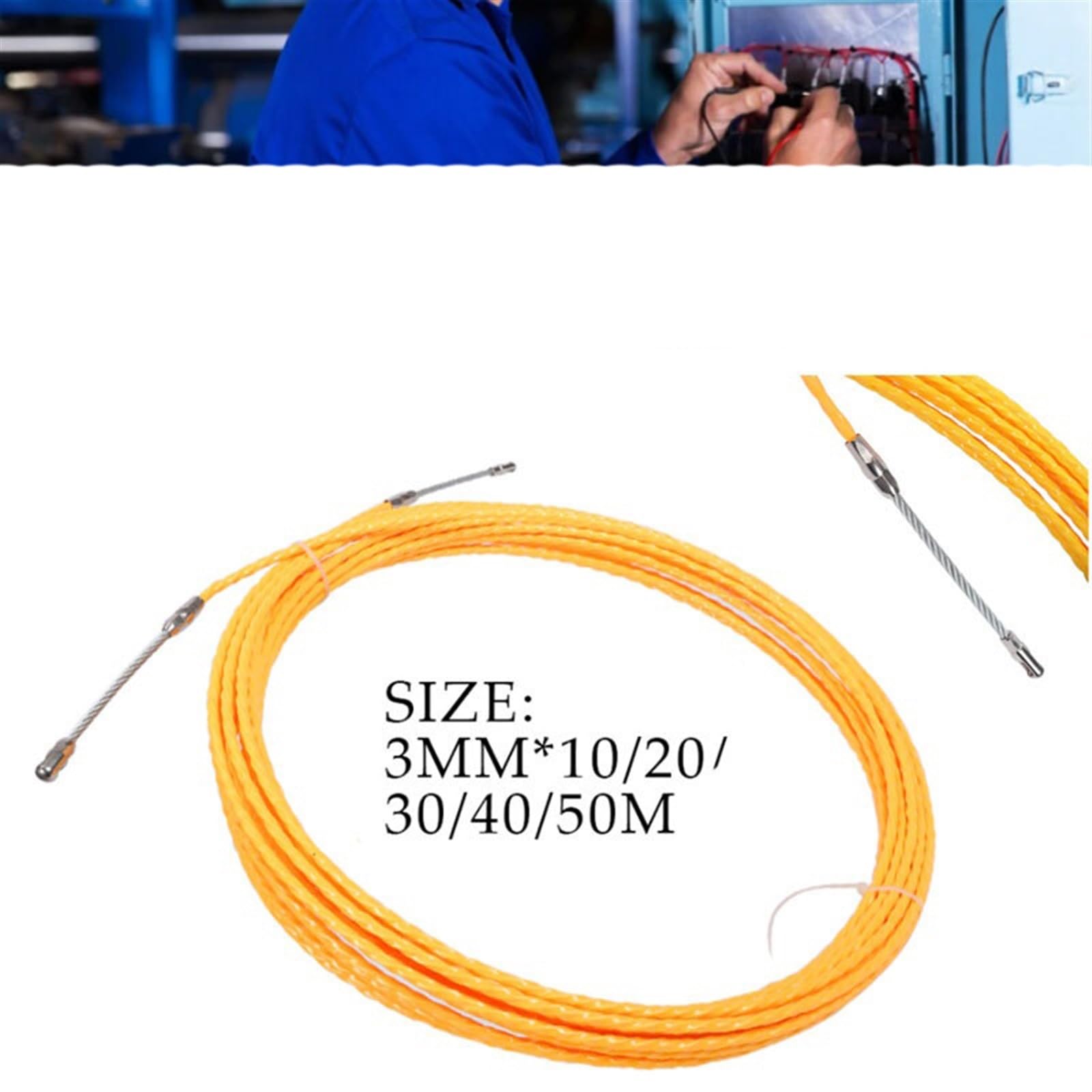 Extractor de cables de cinta pasacables, Conducto de alambre pared metal fibra vidrio, herramienta conducto eléctrica telecomunicaciones, extractor cable 3 mm, carrete cinta pasacables(50M)