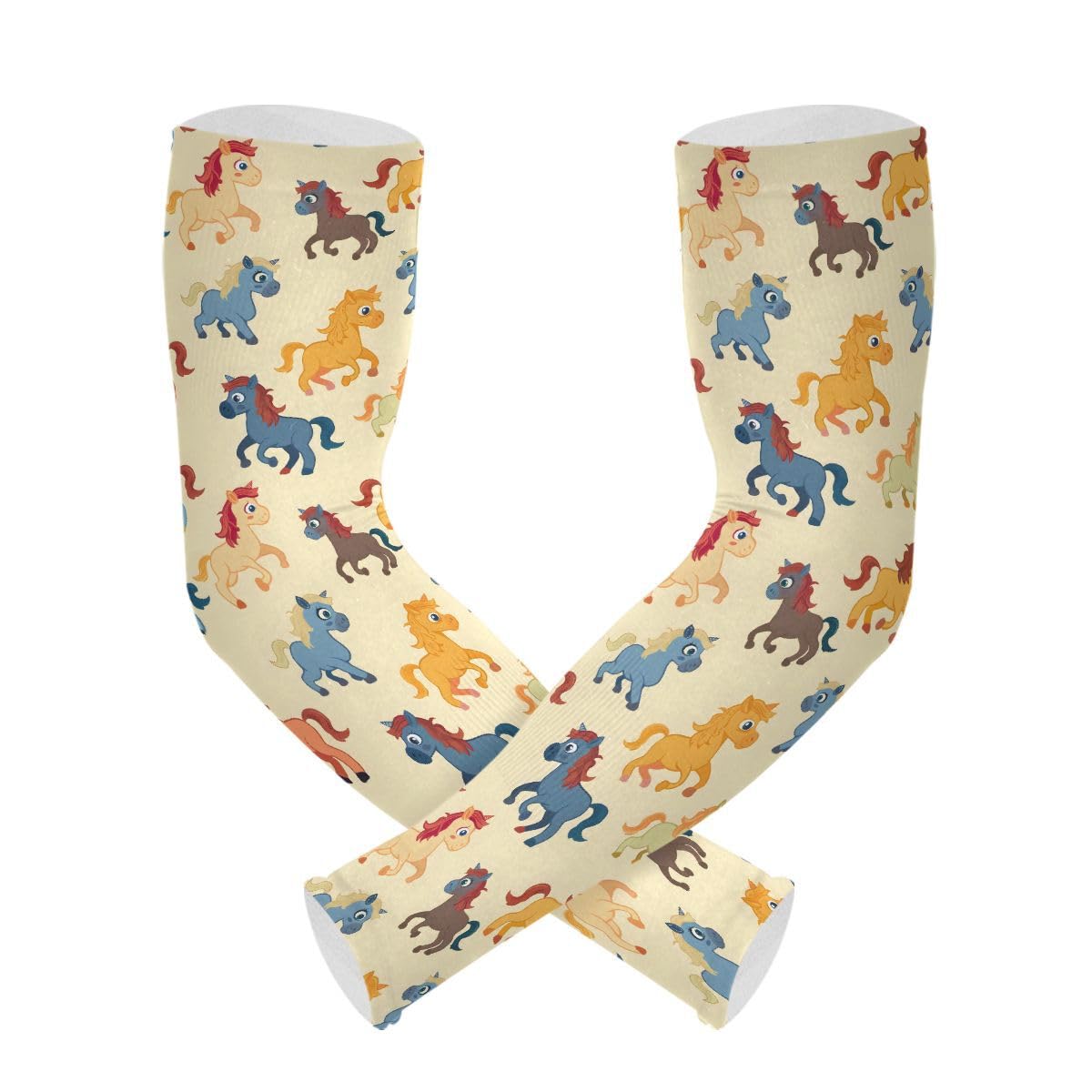 ALAZA Cartoon Horse Stylish Gardening Sleeves Cooling Arm Sleeves Sun Protection Thumb Hole Arm Covers for Women Men