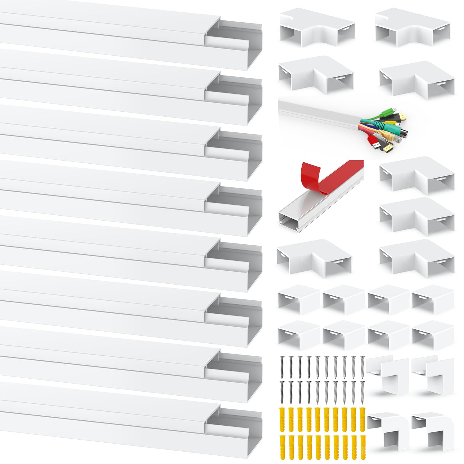 Angdarun Kabelgoot, wit, zelfklevend, tv-kabelgoot, 10 stuks x 0,4 m, pvc- kabelafdekking, kabelgoot, verbergen muur, voor alle netsnoeren in het huishouden, kantoor Angdarun Kabelgoot, wit, zelfklevend, tv-kabelgoot, 10 stuks x 0,4 m, pvc- kabelafdekking, kabelgoot, verbergen muur, voor alle netsnoeren in het huishouden, kantoor