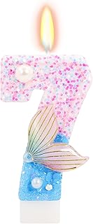 Mermaid Birthday Candles - Glitter Number 7 Candle for Mermaid Cake Topper, 7th Birthday Decorations for Girl
